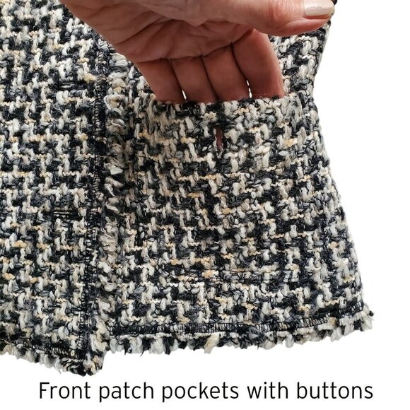 Boucle Tweed Jacket Clueless Chic Preppy Posh Academia Frayed Trim Cropped XS - Picture 9 of 16
